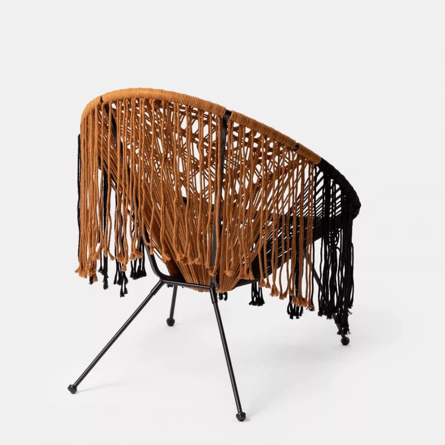 Poltrona macramè in cotone naturale caramello e nero - Dasya