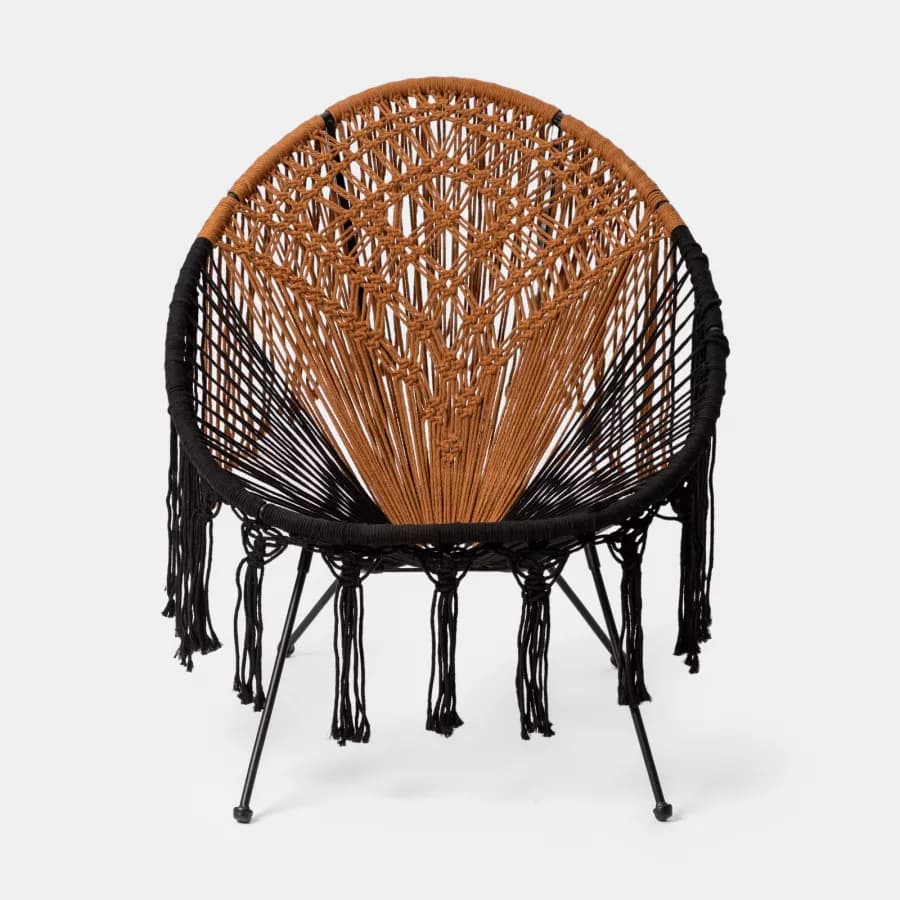 Poltrona macramè in cotone naturale caramello e nero - Dasya