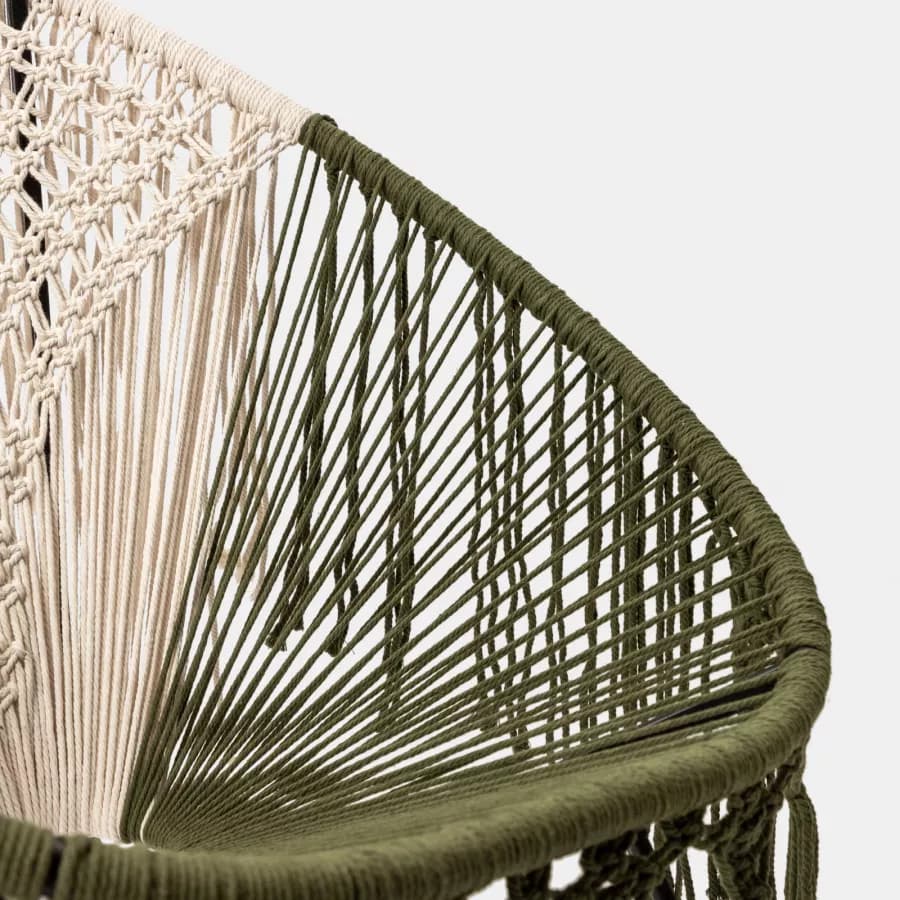Poltrona macramè in cotone naturale ecrù e verde militare - Dasya