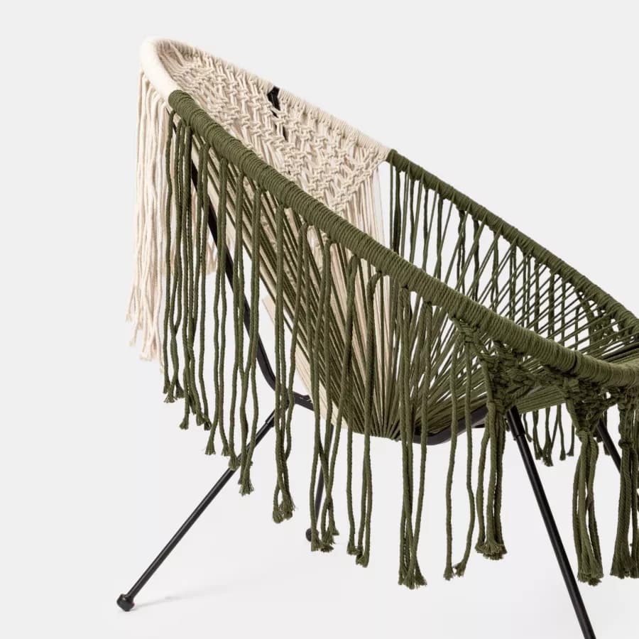 Poltrona macramè in cotone naturale ecrù e verde militare - Dasya