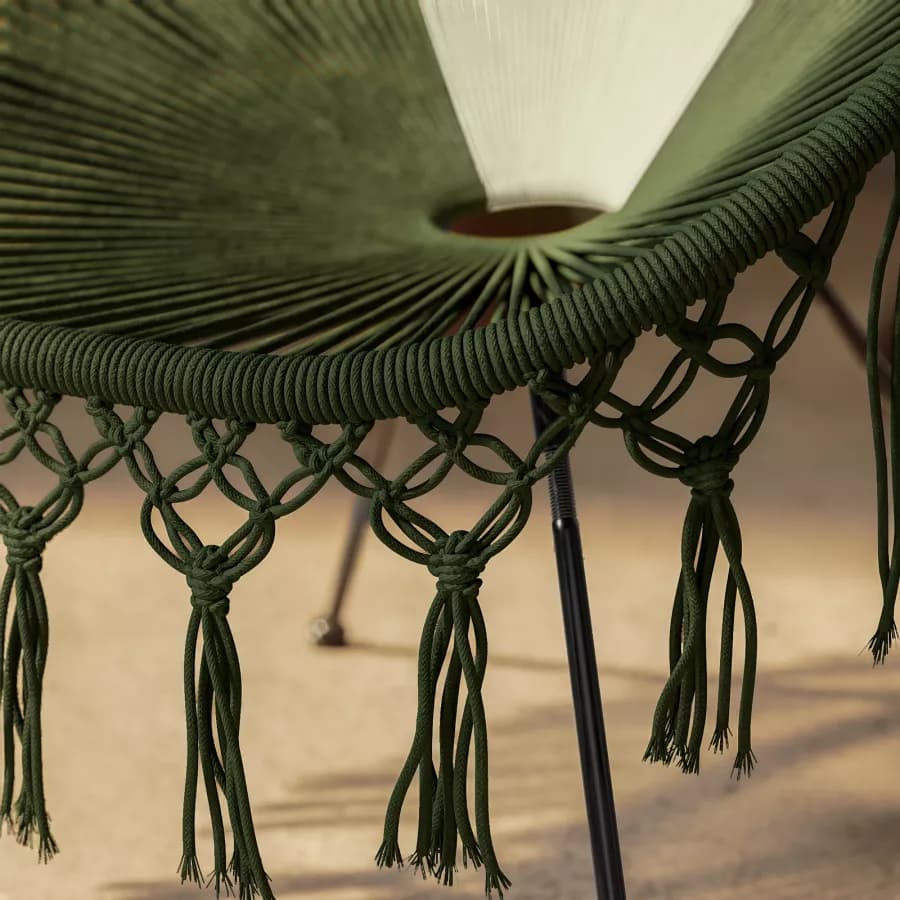 Poltrona macramè in cotone naturale ecrù e verde militare - Dasya