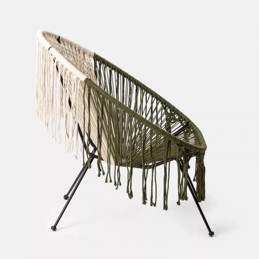 Poltrona macramè in cotone naturale ecrù e verde militare - Dasya
