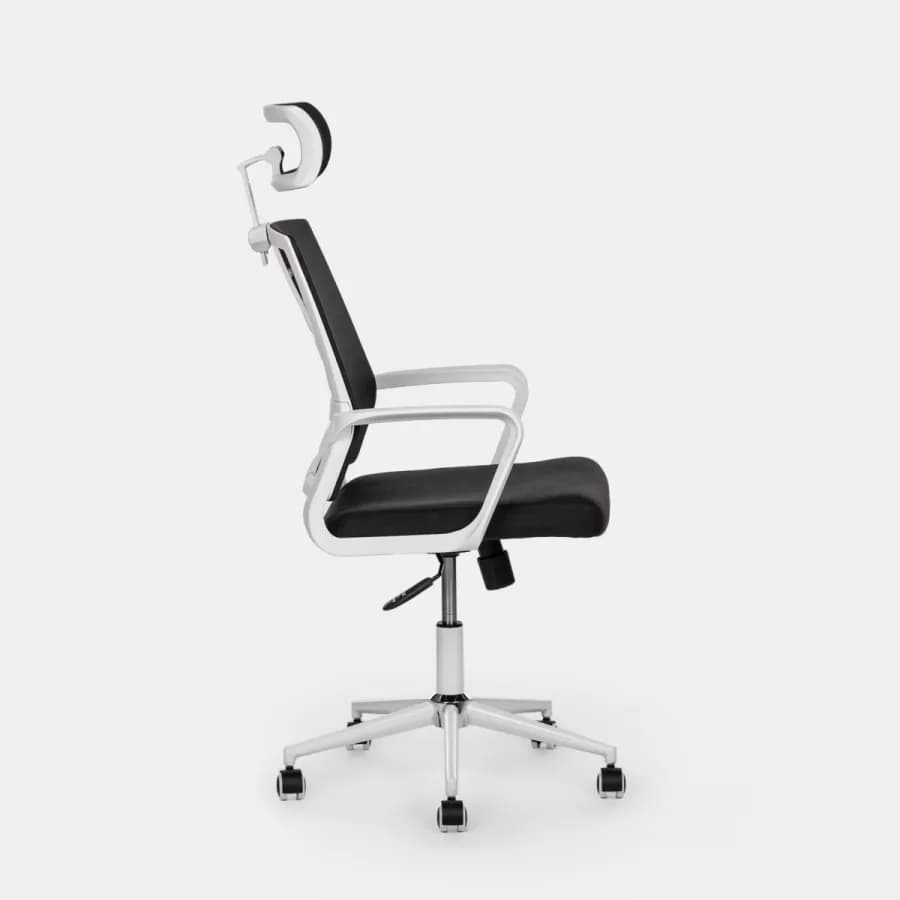 Poltrona da ufficio girevole in tessuto nero con supporto ergonomico bianco - Australe