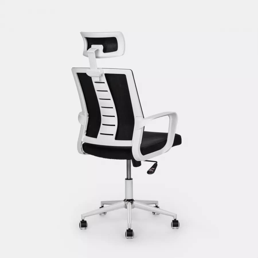Poltrona da ufficio girevole in tessuto nero con supporto ergonomico bianco - Australe