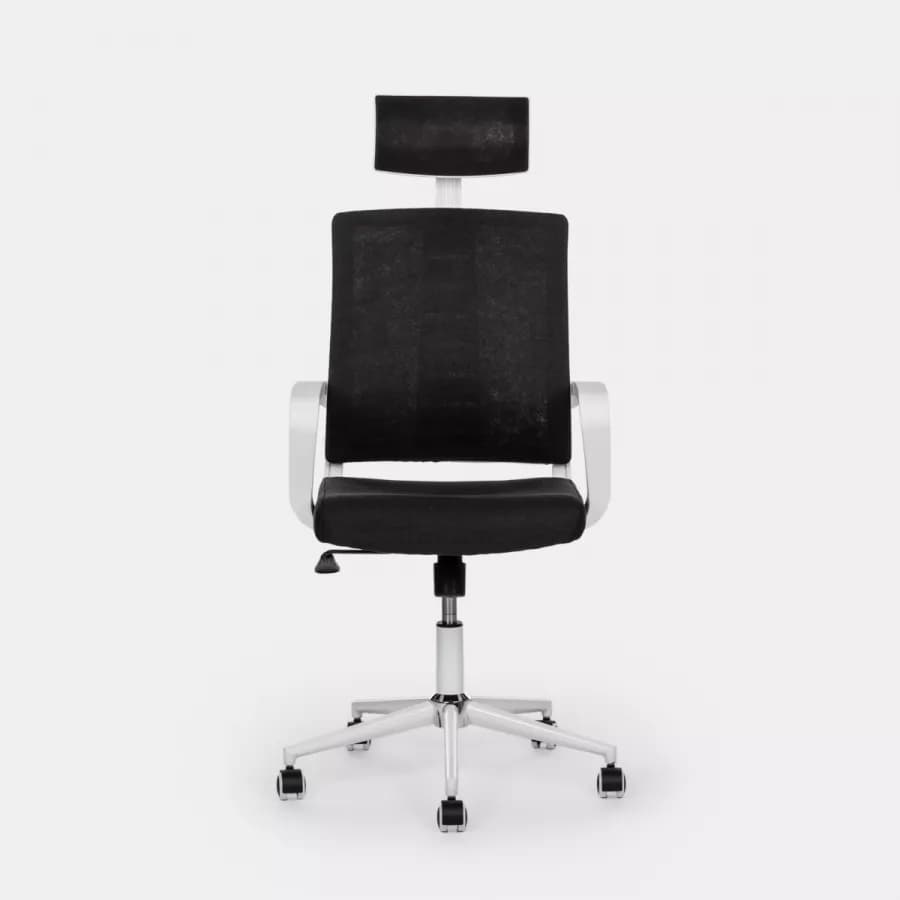 Poltrona da ufficio girevole in tessuto nero con supporto ergonomico bianco - Australe