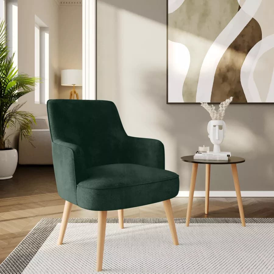 Poltrona in velluto verde con gambe in legno - Elenor