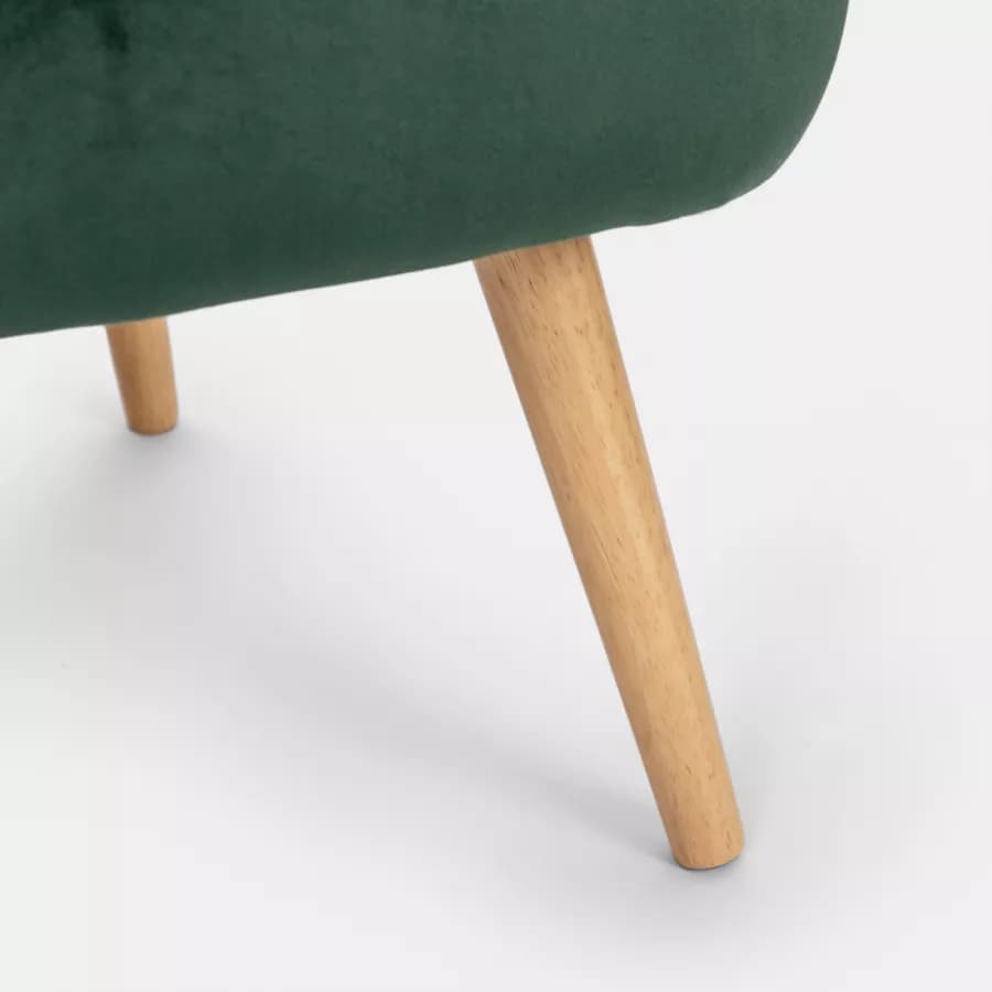 Poltrona in velluto verde con gambe in legno - Elenor