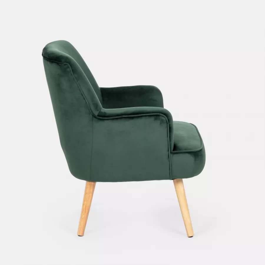Poltrona in velluto verde con gambe in legno - Elenor