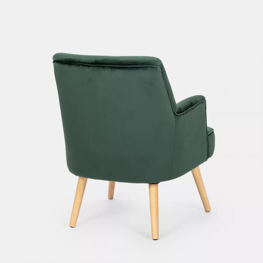 Poltrona in velluto verde con gambe in legno - Elenor