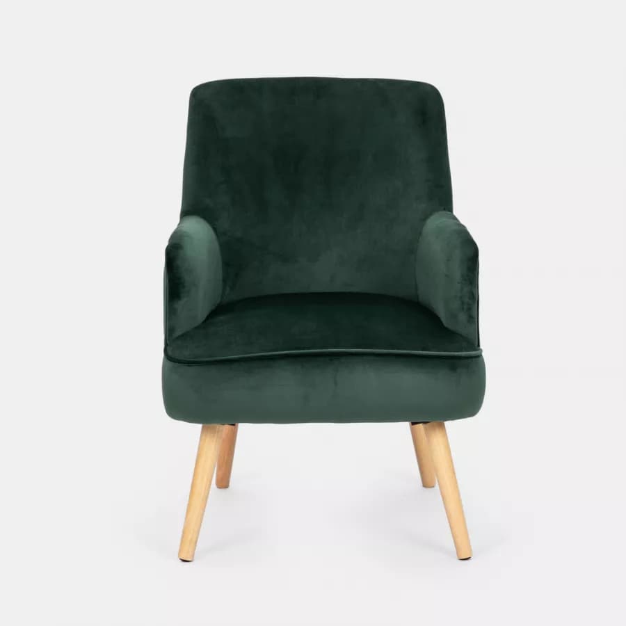Poltrona in velluto verde con gambe in legno - Elenor