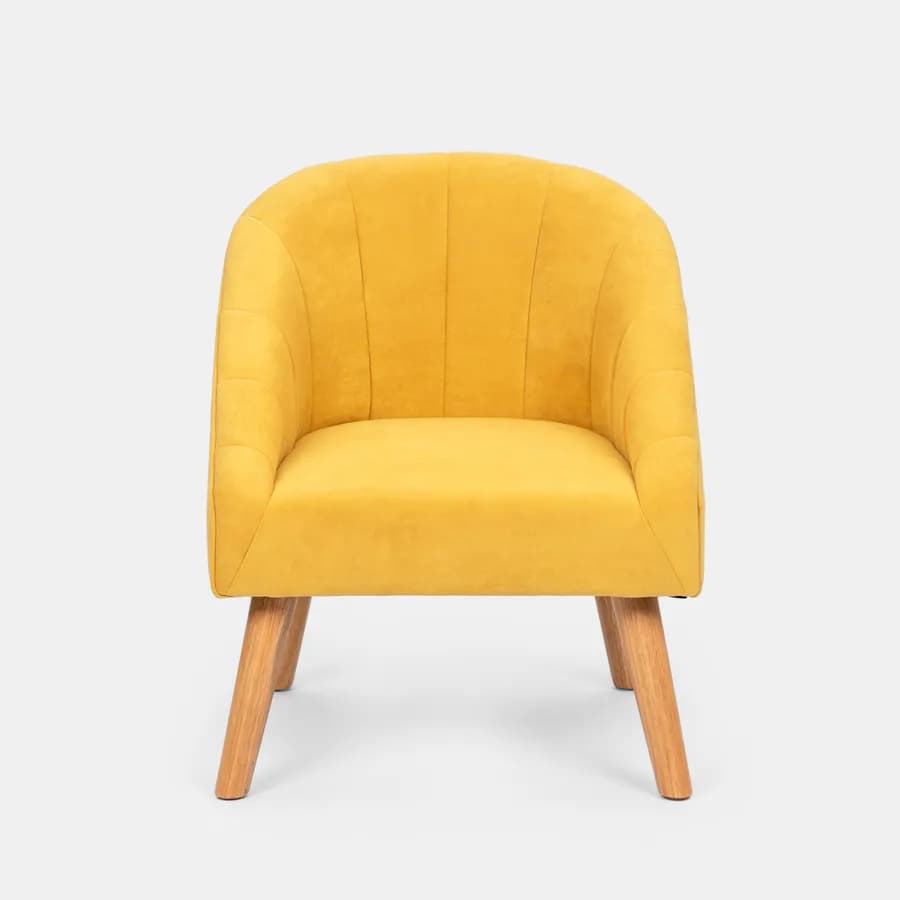 Poltrona in velluto giallo ocra con gambe effetto legno - Fable