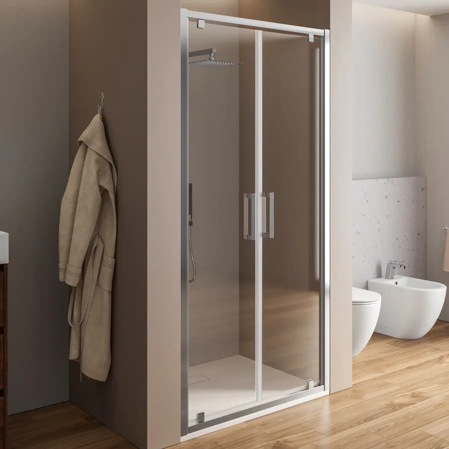 Box doccia nicchia 100 cm doppio battente vetro trasparente anticalcare profilo cromo 195h - Moritz