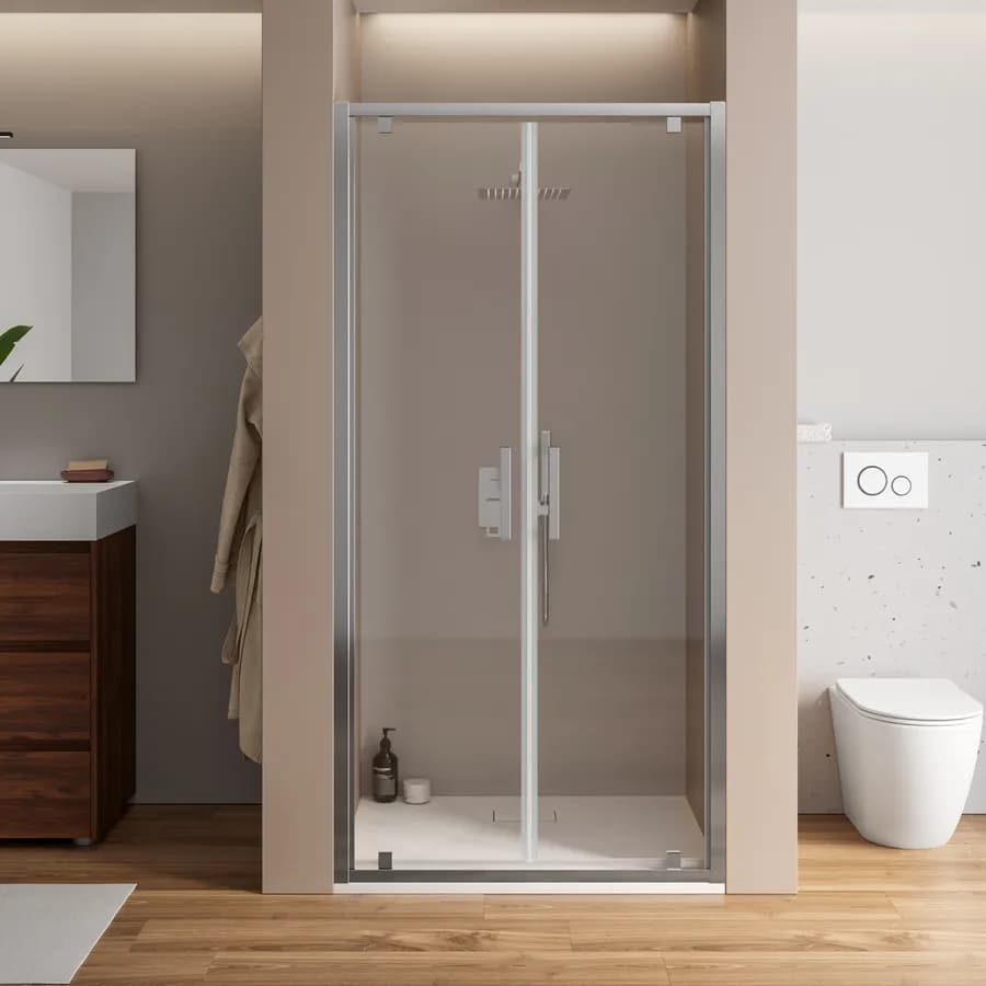 Box doccia nicchia 100 cm doppio battente vetro trasparente anticalcare profilo cromo 195h - Moritz