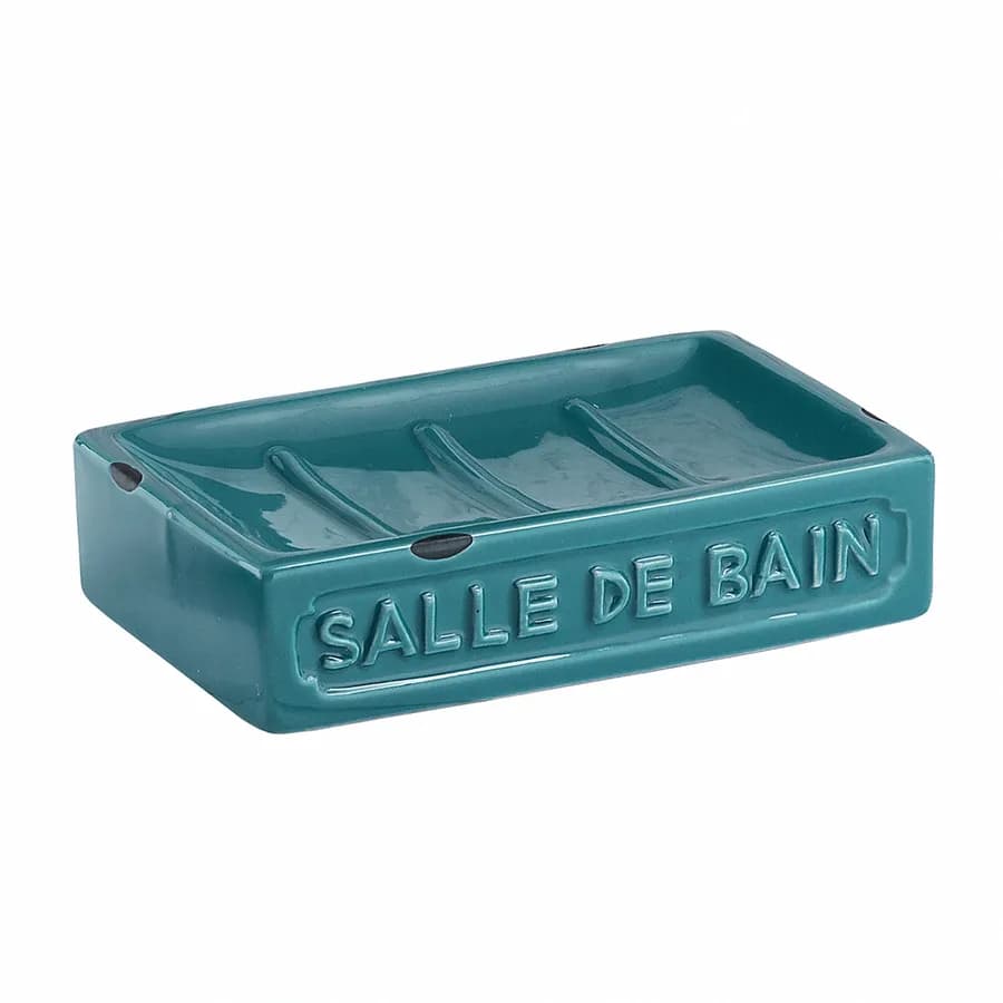 Portasapone in ceramica blu con stampa in rilievo - Vivienne di Gedy
