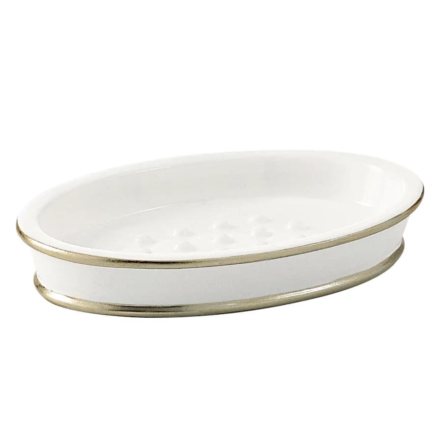 Porta sapone bagno accessorio da appoggio in resina bianco e oro classico