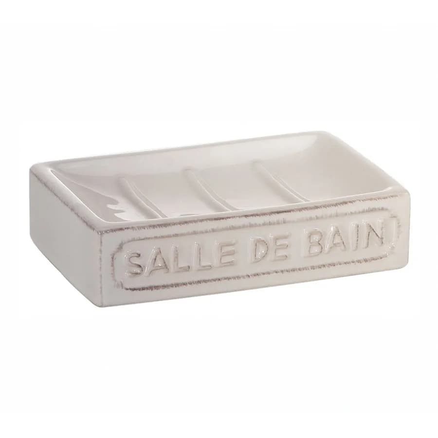 Portasapone in ceramica bianco antico con stampa in rilievo - Vivienne di Gedy