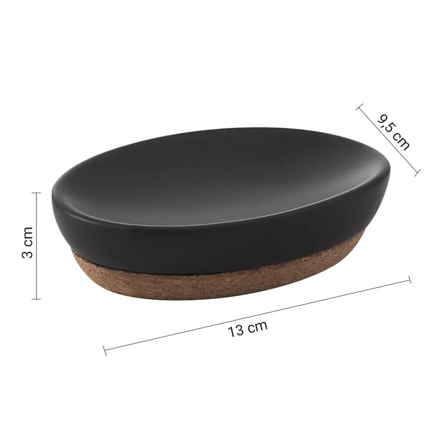 Portasapone d'appoggio in ceramica nero e sughero - Ilary di Gedy
