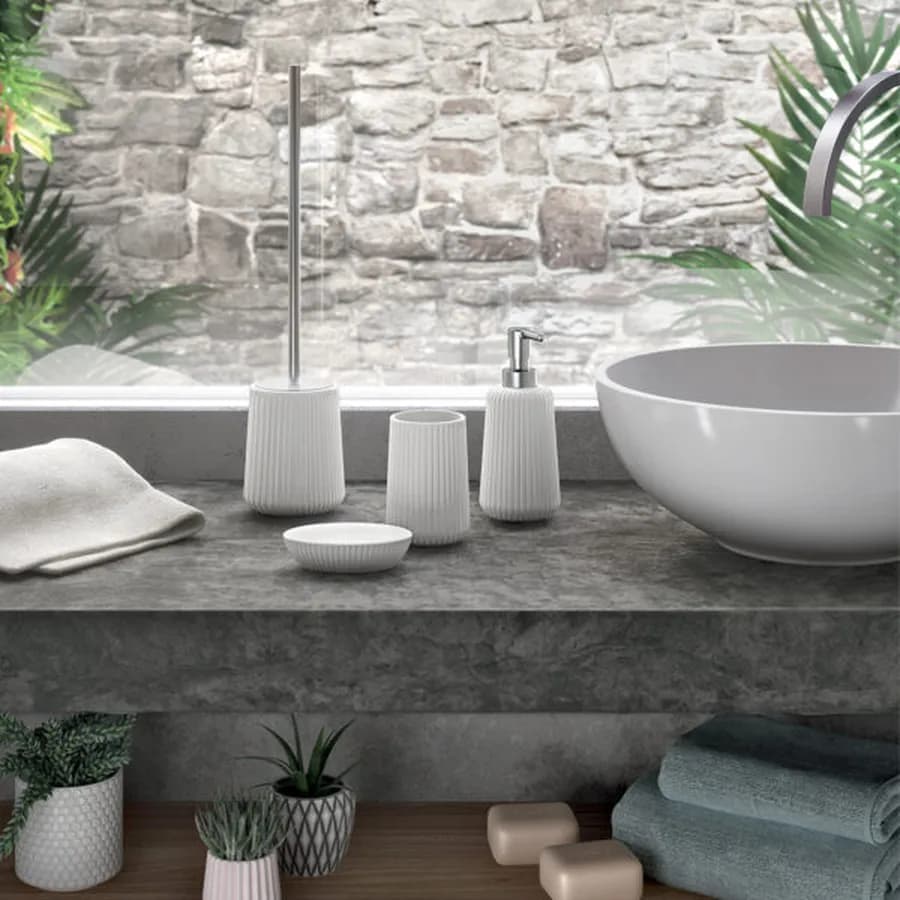 Portascopino d'appoggio in ceramica bianco rigato - Marika di Gedy