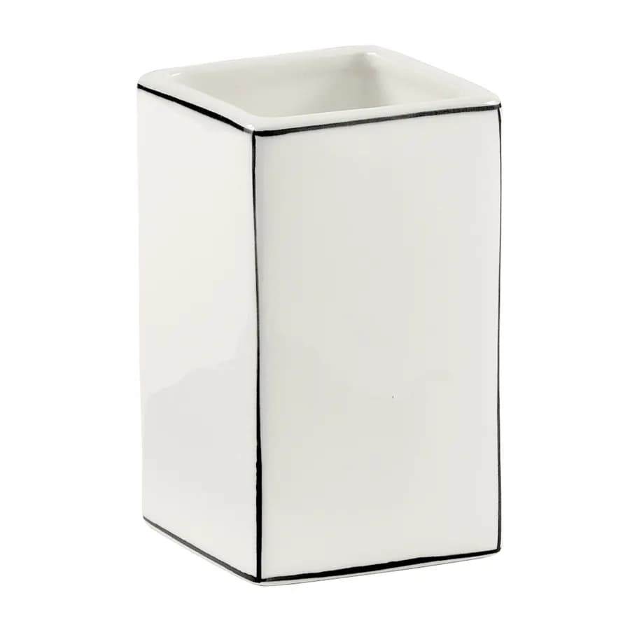 Portaspazzolini da appoggio in ceramica bianco con profilo nero - Lucrezia di Gedy