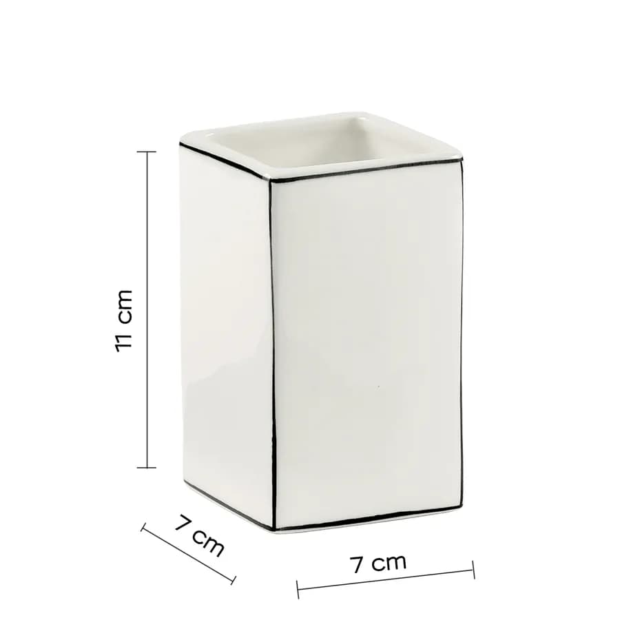 Portaspazzolini da appoggio in ceramica bianco con profilo nero - Lucrezia di Gedy
