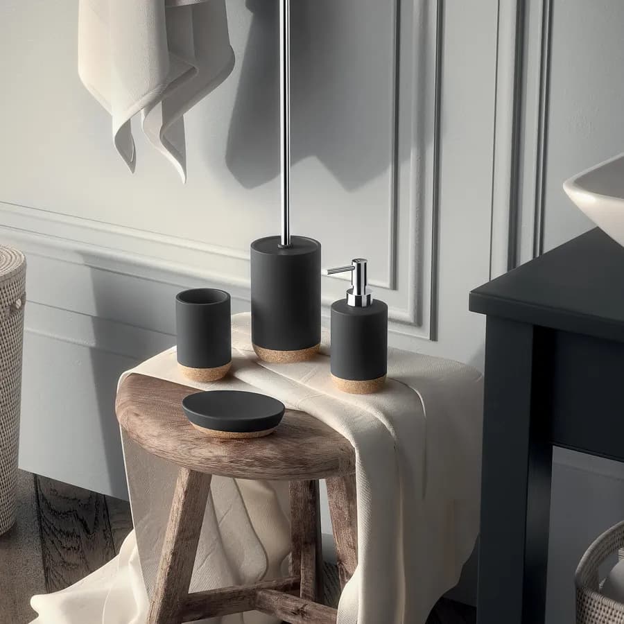 Portaspazzolini d'appoggio in ceramica nero e sughero - Ilary di Gedy