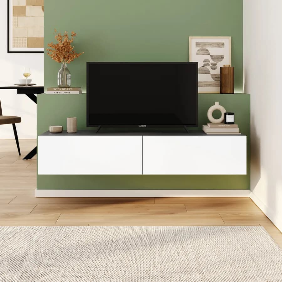 Porta tv sospeso 135x32h cm antracite con 2 ante bianco opaco - Betka