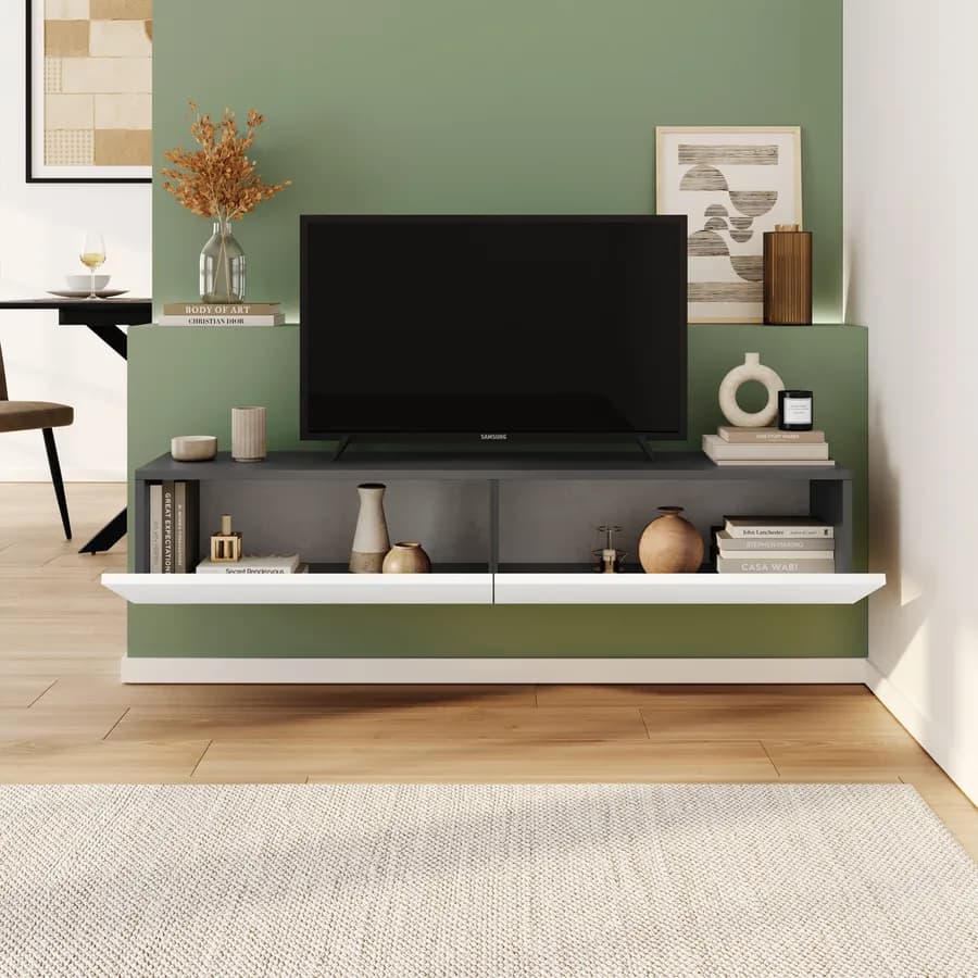 Porta tv sospeso 135x32h cm antracite con 2 ante bianco opaco - Betka