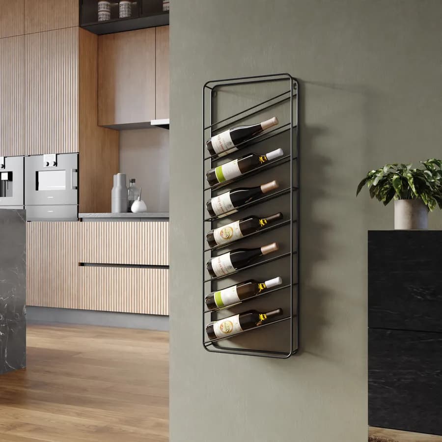Portabottiglie da parete 35x100h cm in metallo nero - Cabernet