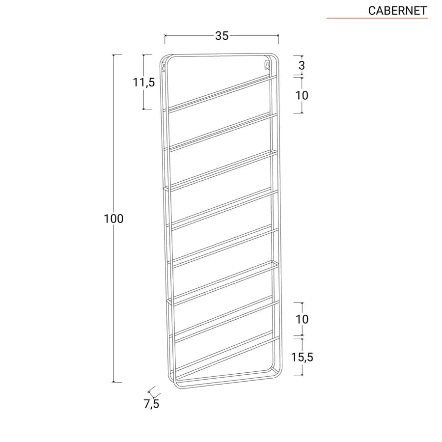 Portabottiglie da parete 35x100h cm in metallo nero - Cabernet