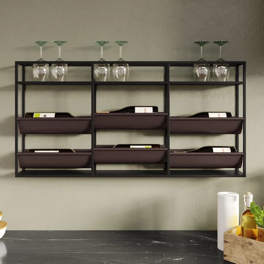Portabottiglie da parete 101x51h cm in similpelle e metallo nero - Cabernet