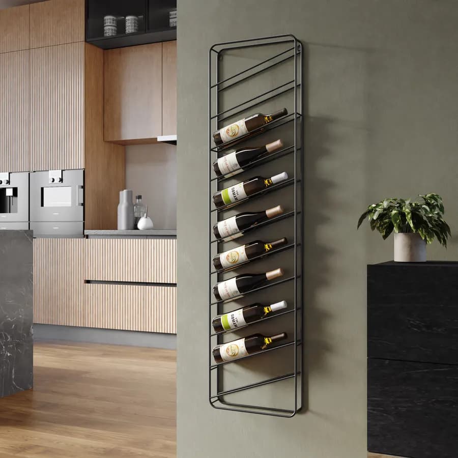Portabottiglie da parete 35x138h cm in metallo nero - Cabernet