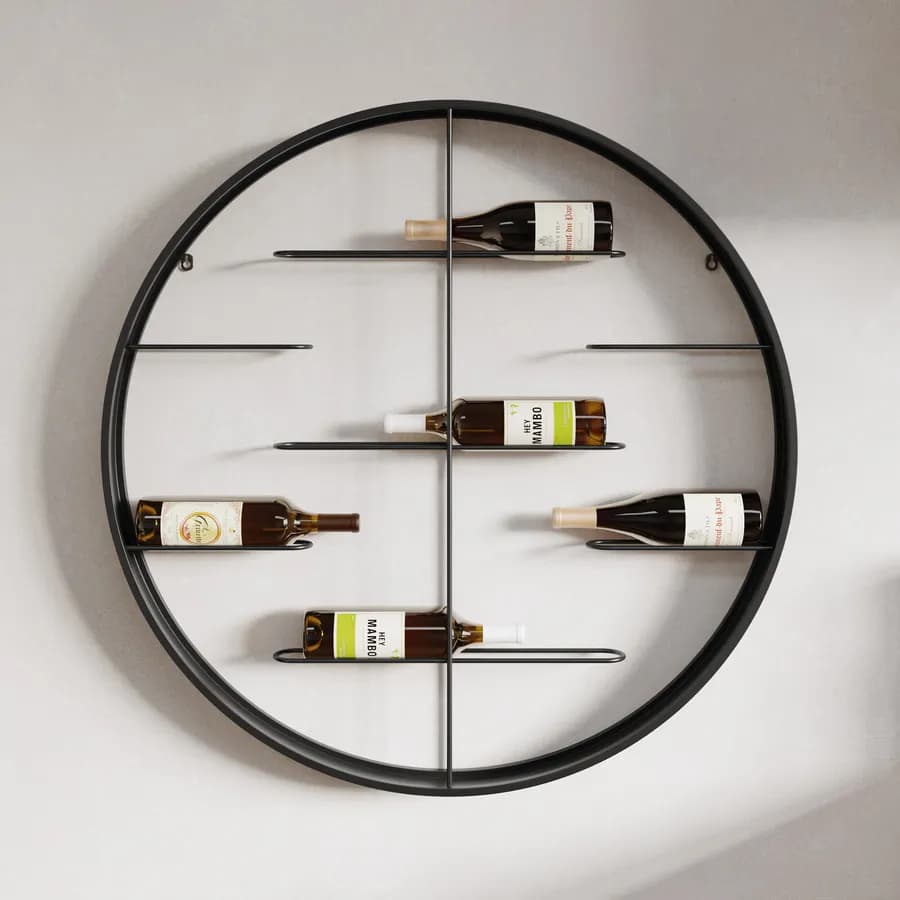 Portabottiglie da parete rotondo 92 cm in metallo nero - Cabernet