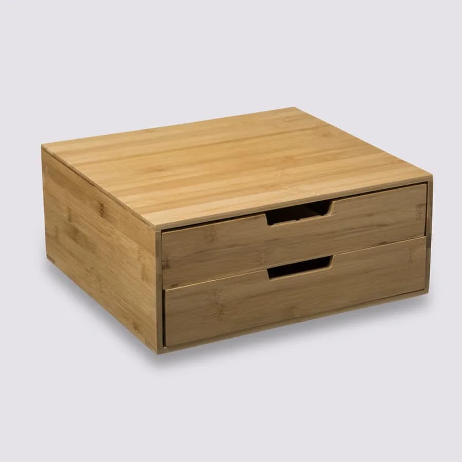 Portacapsule 35x31 cm in legno di bambù naturale con 2 cassetti