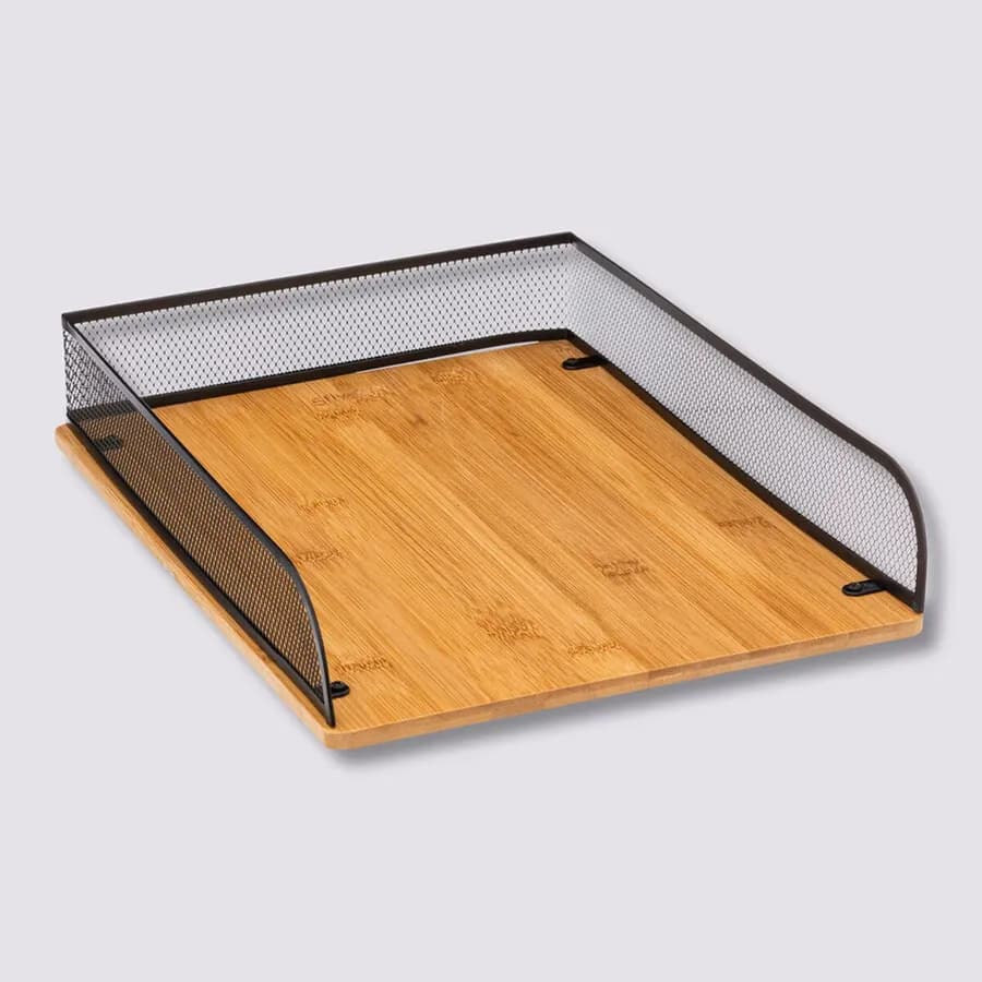 Portadocumenti da scrivania 35x26 cm in metallo nero e bambù naturale - Smartlab