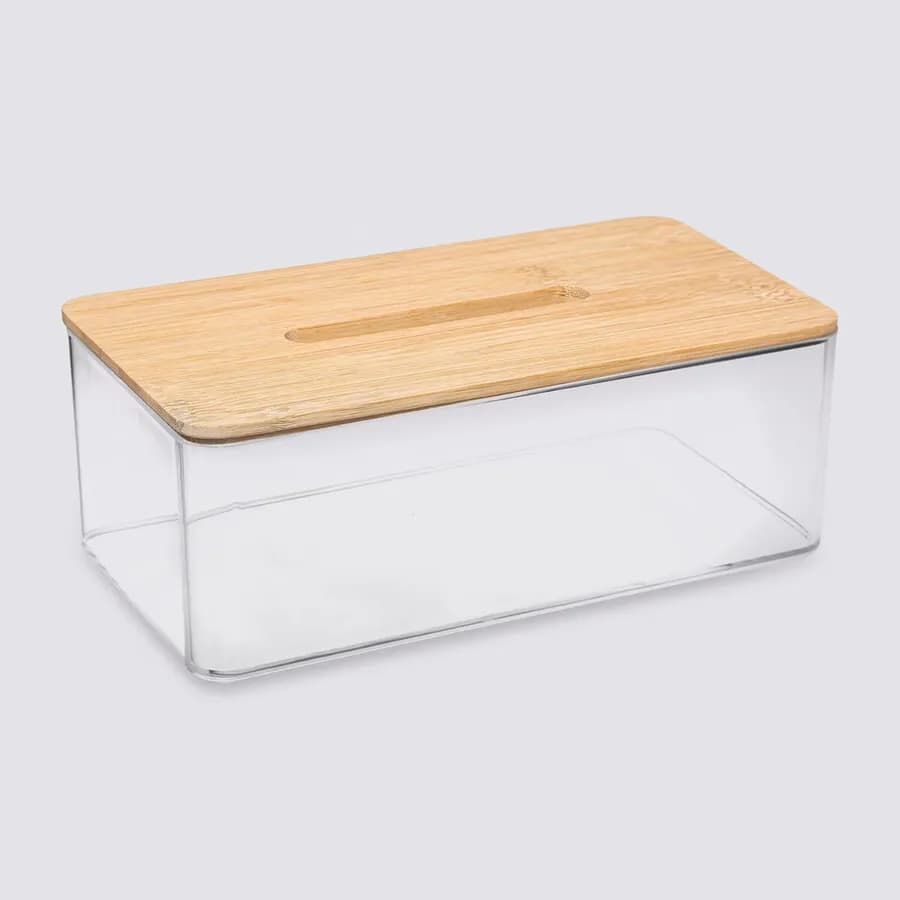 Portafazzoletti 25x13h cm trasparente con coperchio in bambù - Belive