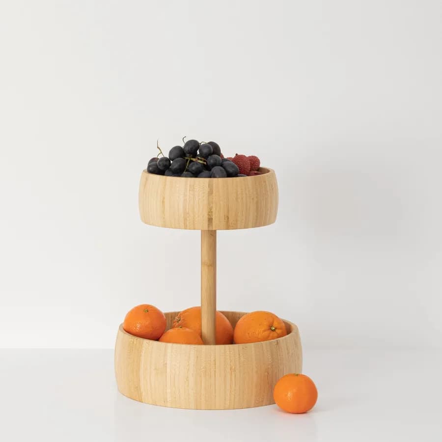 Portafrutta 36h cm in legno di bambù naturale con 2 livelli