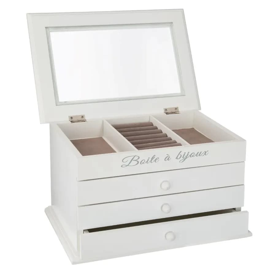 Portagioie 15h cm in legno bianco con 3 cassetti