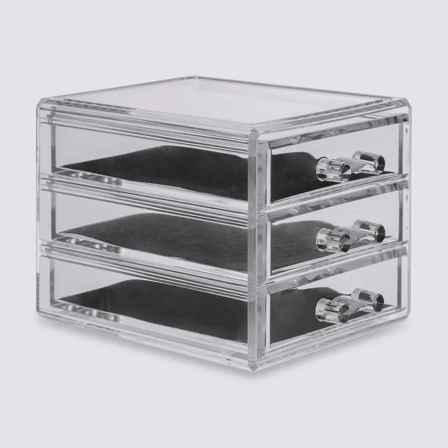 Portagioie 15x12h cm trasparente con 3 cassetti