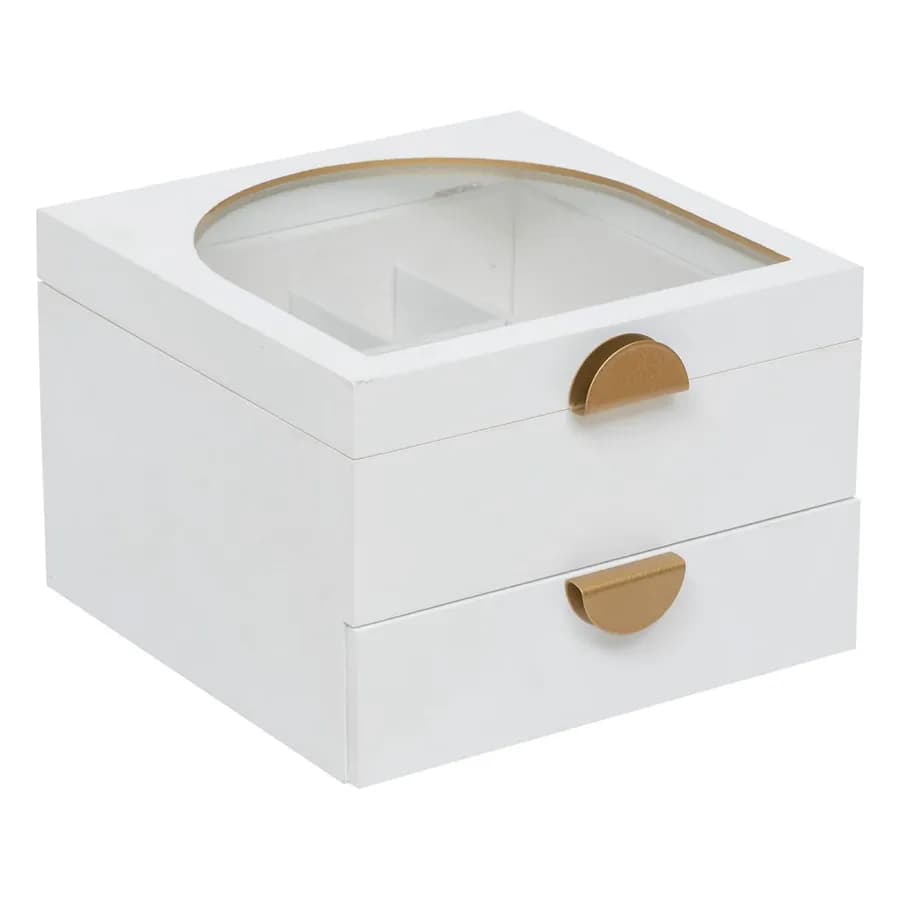 Portagioie 20x14h cm bianco e oro con specchio e cassetto