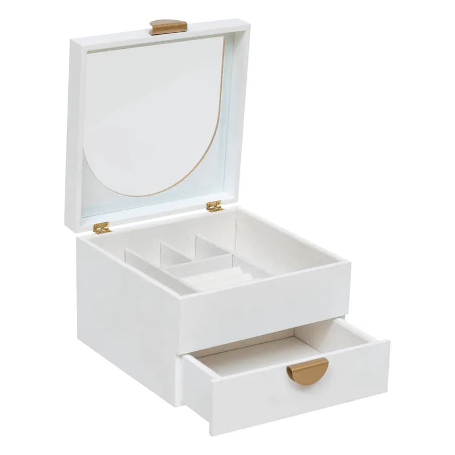 Portagioie 20x14h cm bianco e oro con specchio e cassetto