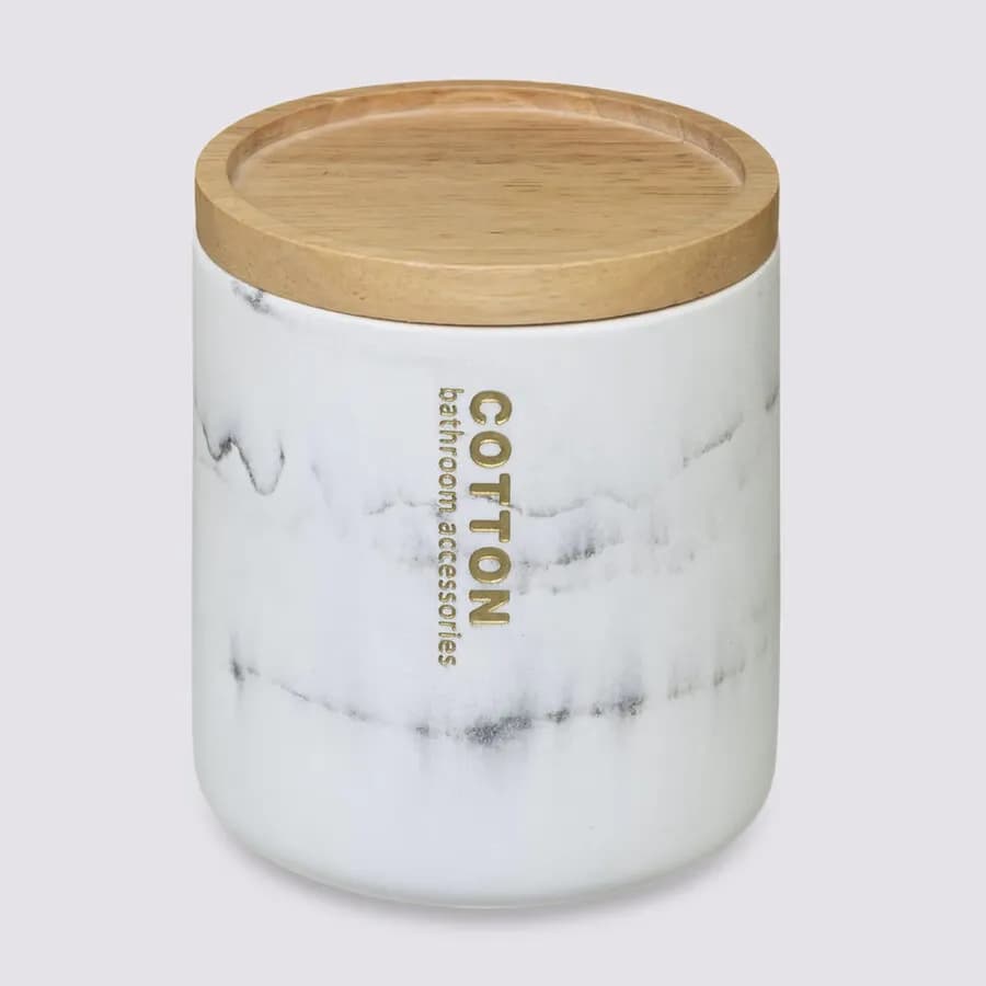 Portaoggetti d'appoggio effetto marmo bianco e coperchio in bambù - Lynda