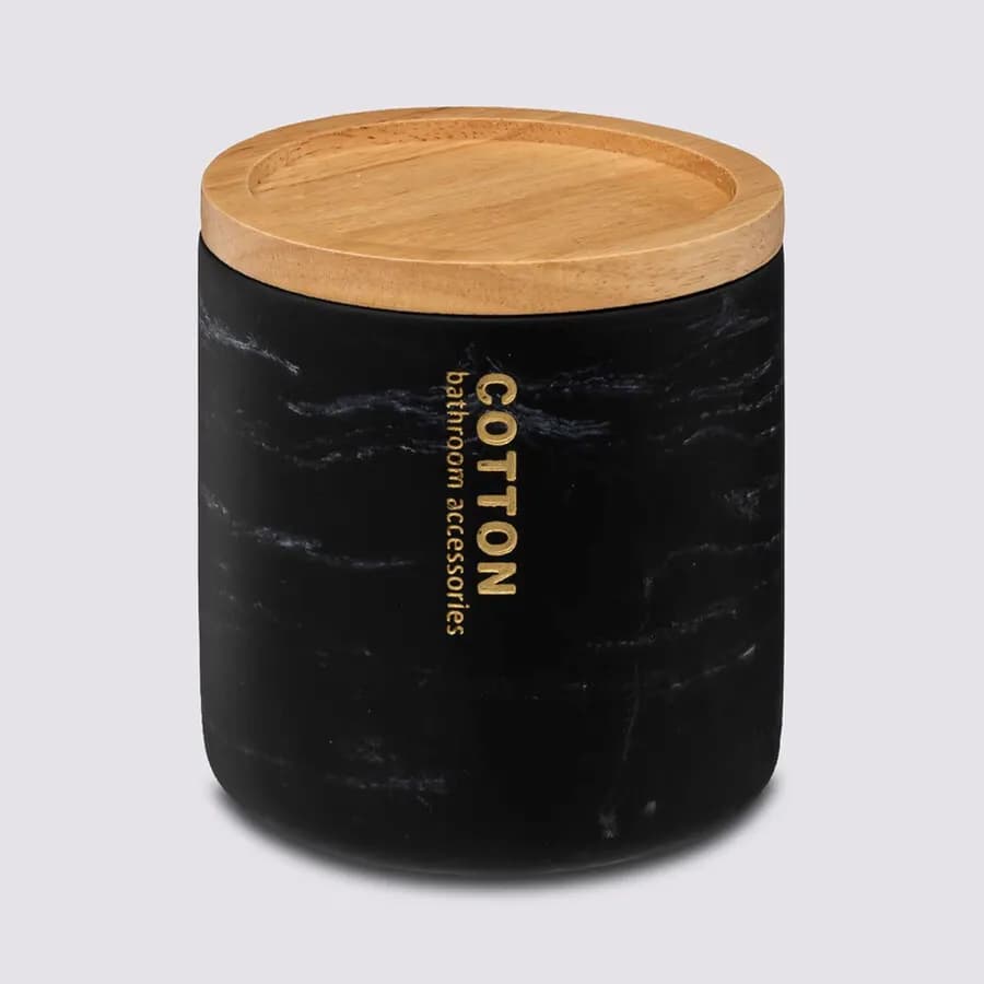 Portaoggetti d'appoggio effetto marmo nero e coperchio in bambù - Lynda