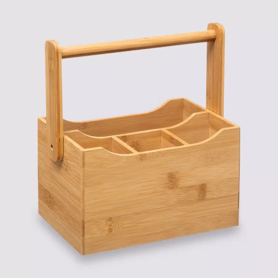 Portaposate e tovaglioli 24x24h cm in bambù naturale con manico