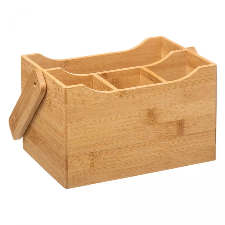 Portaposate e tovaglioli 24x24h cm in bambù naturale con manico