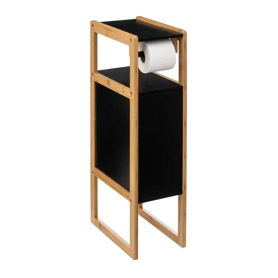 Portarotolo 80h cm in legno nero e naturale con anta push pull reversibile - Thunder