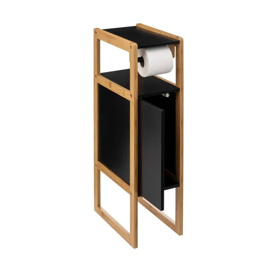 Portarotolo 80h cm in legno nero e naturale con anta push pull reversibile - Thunder