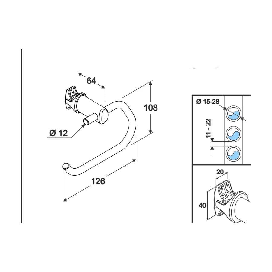 Portarotolo bianco abs porta carta igienica per radiatori e scaldasalviette 12,6 cm