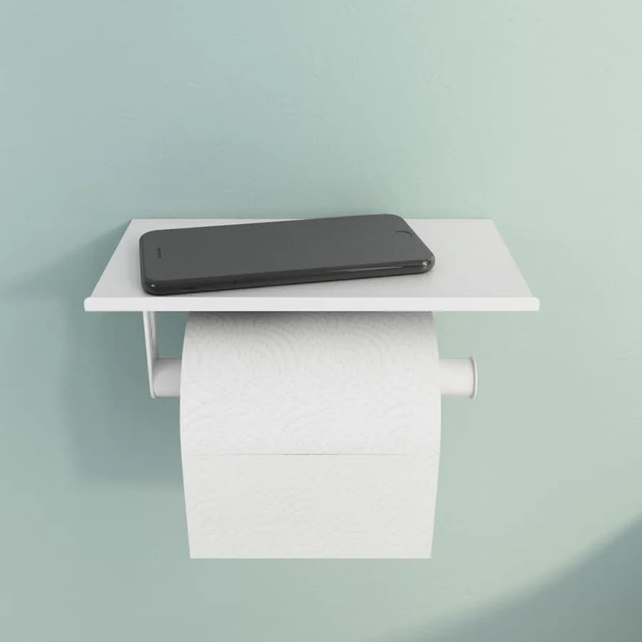 Portarotolo con mensola porta cellulare incorporato 18 cm in metallo bianco opaco - Arya