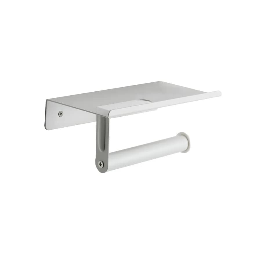 Portarotolo con mensola porta cellulare incorporato 18 cm in metallo bianco opaco - Arya