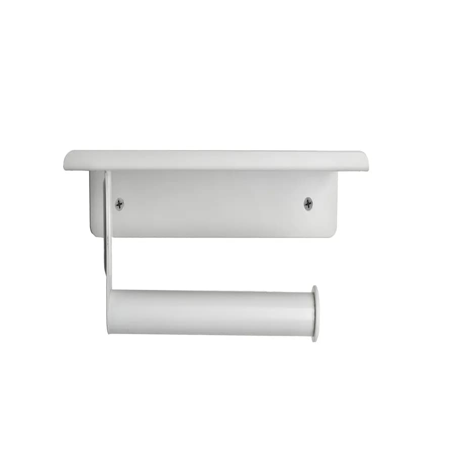 Portarotolo con mensola porta cellulare incorporato 18 cm in metallo bianco opaco - Arya